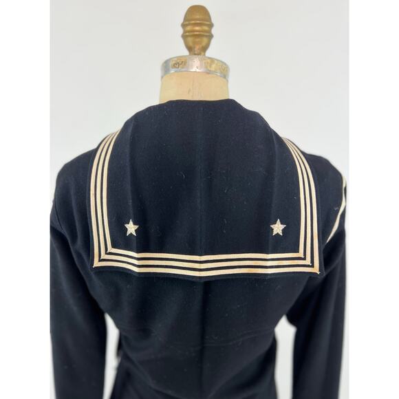 VTG WWII US Navy Seabees Uniform Dress Jumper Shirt Dragon Embroidery 40s Blk XS - Picture 4 of 10